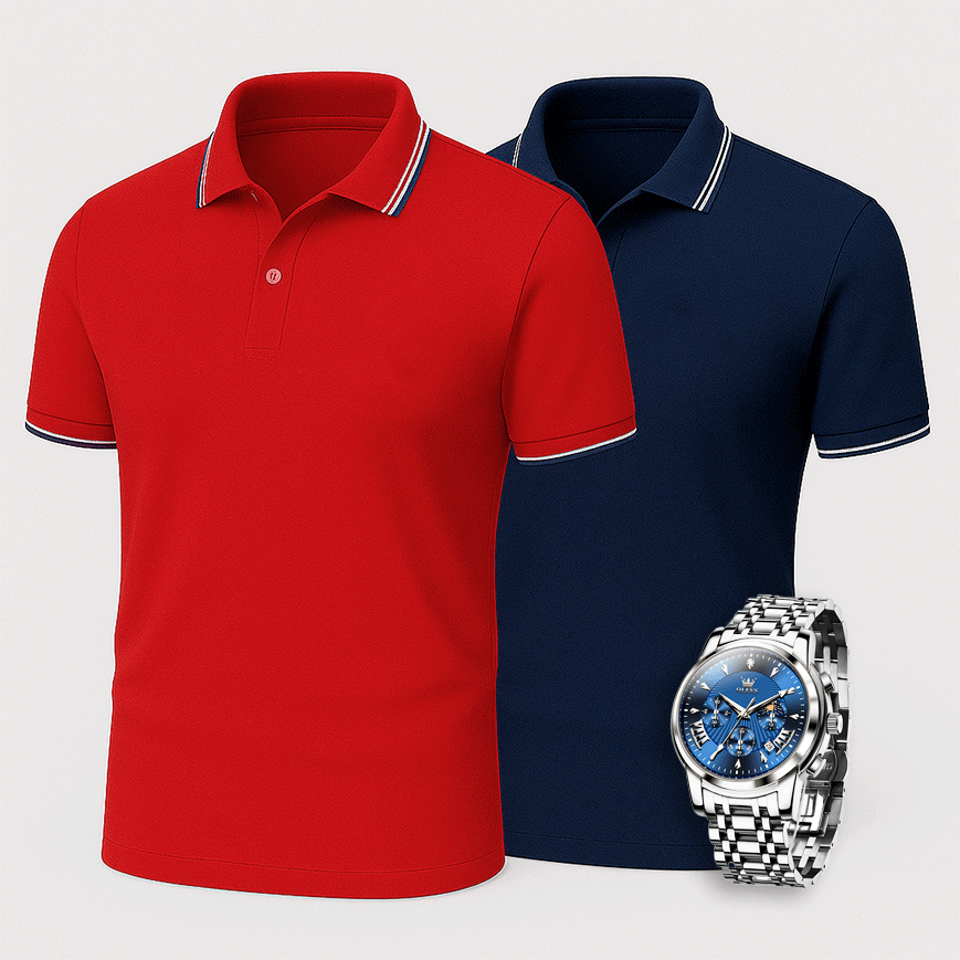 [Buy 2 Pay 1] 2-Pack Premiere Polo Shirts + Exclusive Watch